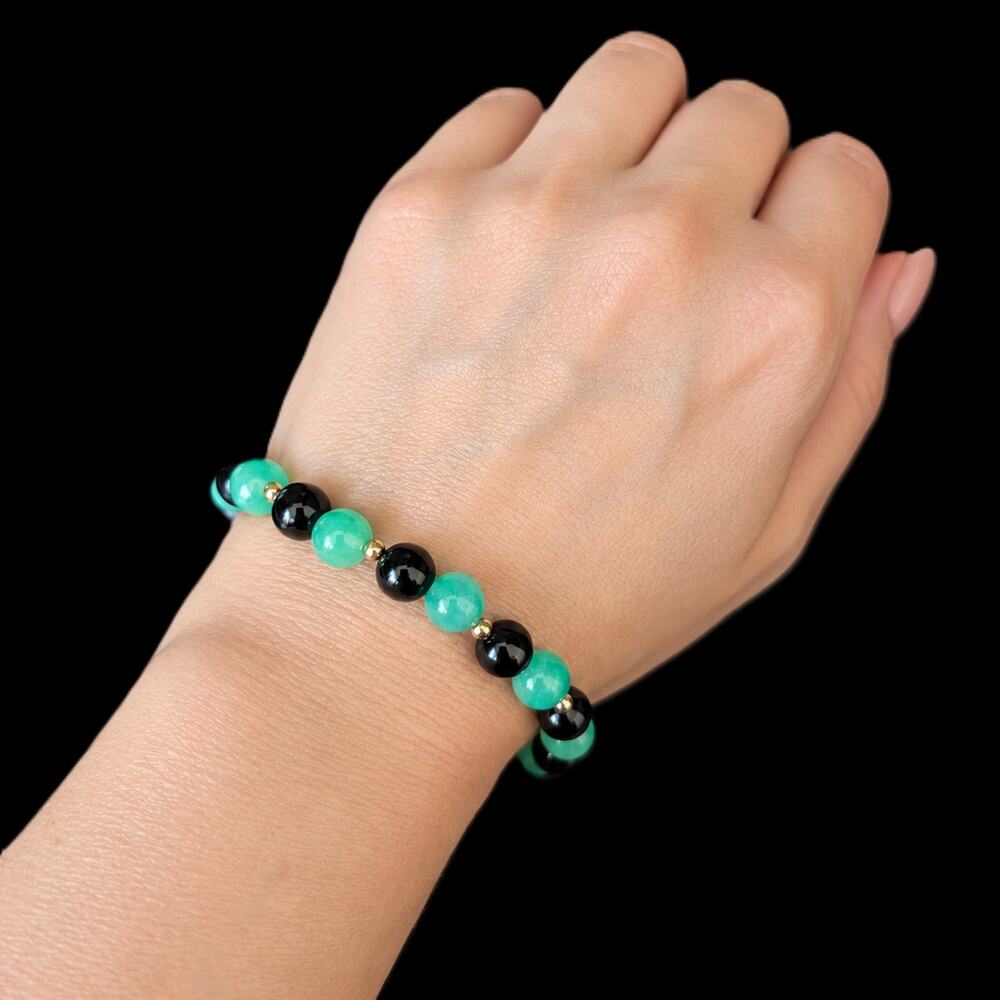 Jade Onyx 14K Yellow Gold Bead Stretch Cord Bracelet New With EFFY Tags